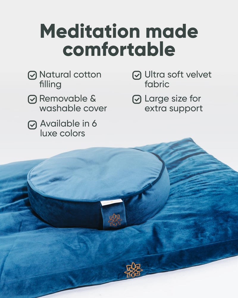 Mindful Modern Velvet Zabuton Meditation Mat - Luxurious Meditation Cushion Pillow with 100% Cotton Filling - Enjoy Better Posture and Greater Comfort for Zafu or Bench (Royal Navy) - Image 4